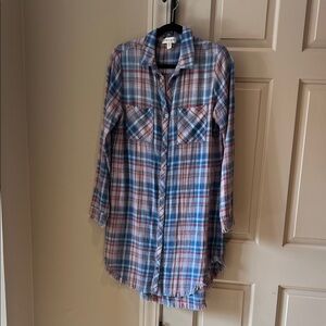 Cloth & Stone Blue and Pink Plaid Midi Dress